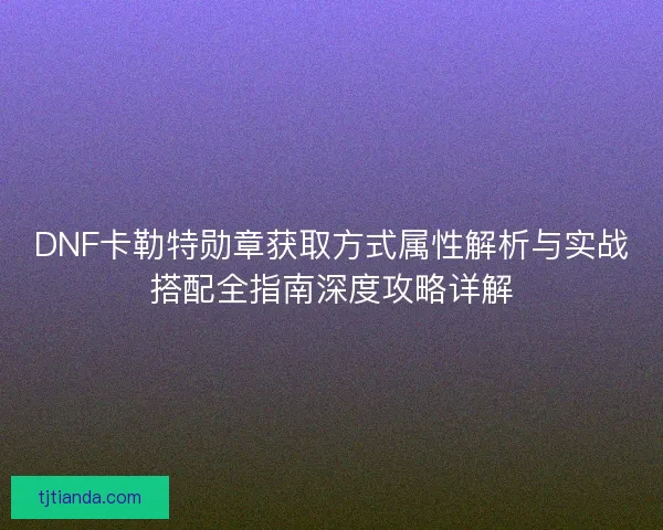 DNF卡勒特勋章获取方式属性解析与实战搭配全指南深度攻略详解
